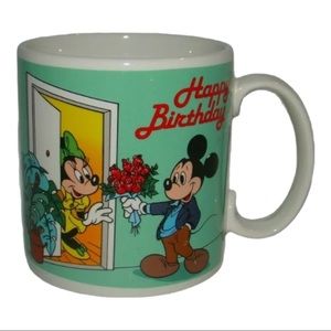 Vintage 1987 Disney Applause Happy Birthday Mickey & Minnie Mouse Flower Mug